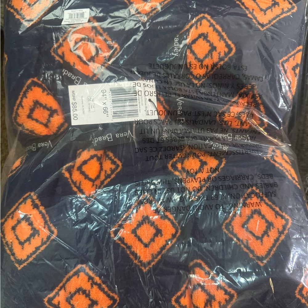 Vera Bradley Navy and Orange Geometric Patterned Blanket